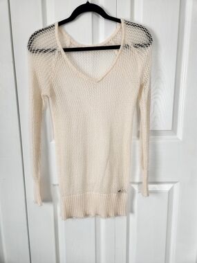 Garage Cream Open-Knit V-Neck Sweater